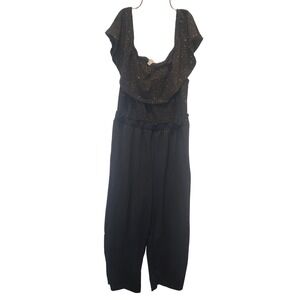 Justify Womens XL Black Glitter Ruffle Off Shoulder Wide Leg Jumpsuit NWT